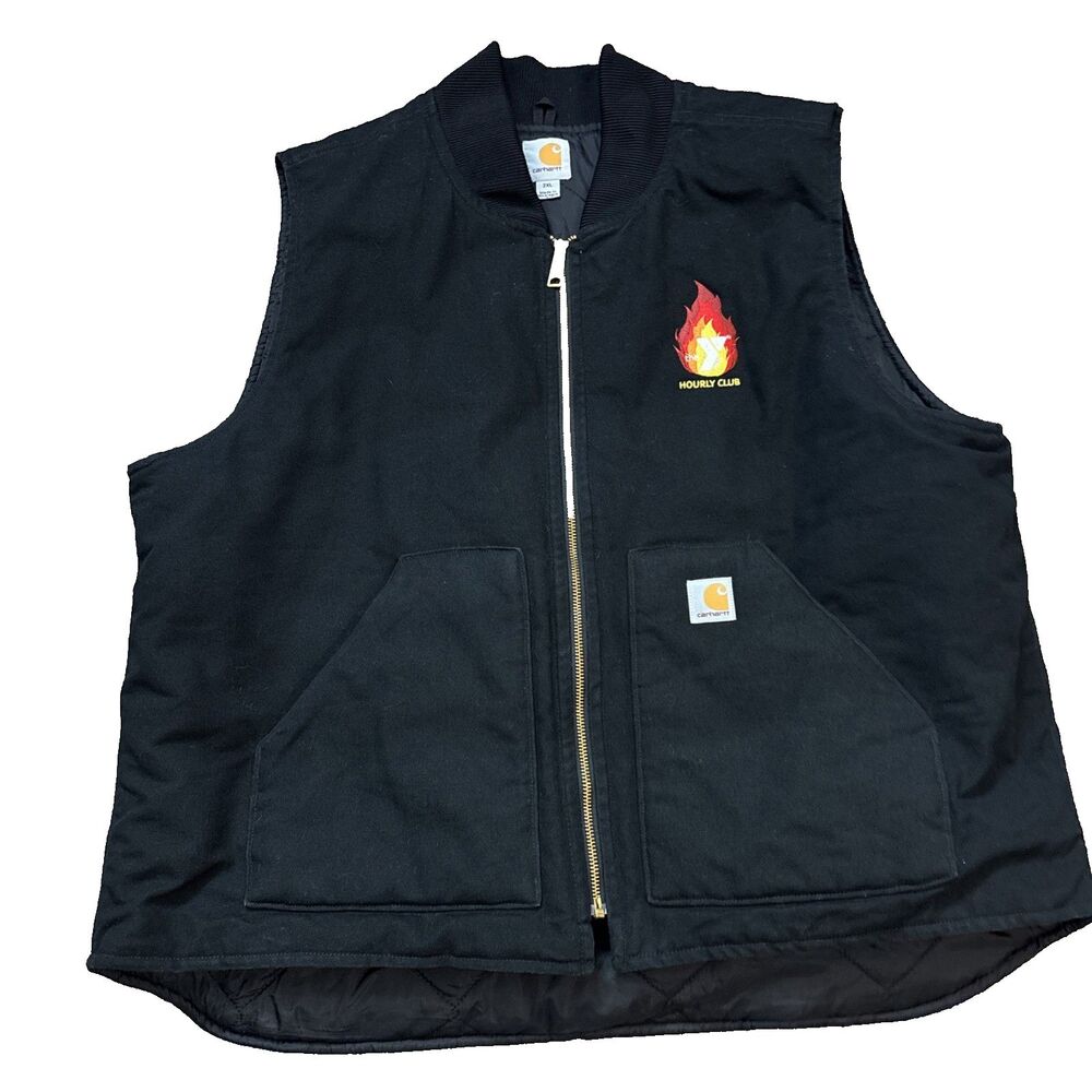 Carhartt V01 BLK Duck Denim Quilt Lined Vest Jacket Size 2XL Mens Outwear